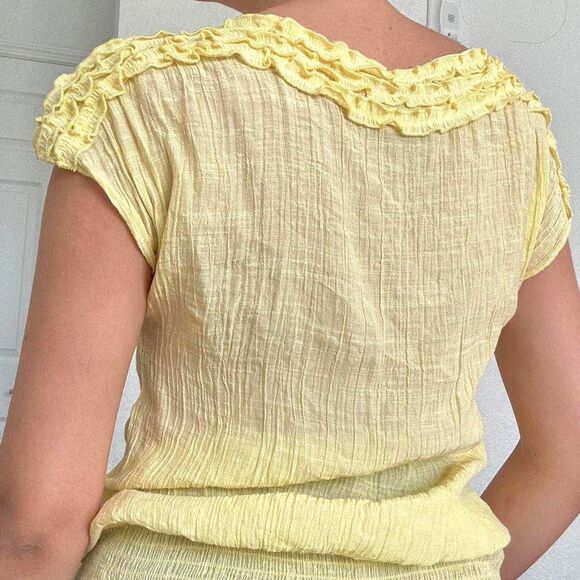 2b bebe Vintage Butter Yellow Beaded Ruffle Top - Picture 6 of 8